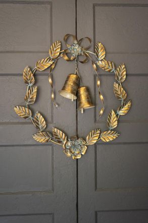 Kalalou Antique Brass Christmas Wreath Leaves And Bells