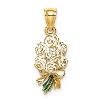 Diamond2Deal 14k Yellow Gold Enameled Bouquet of White Roses