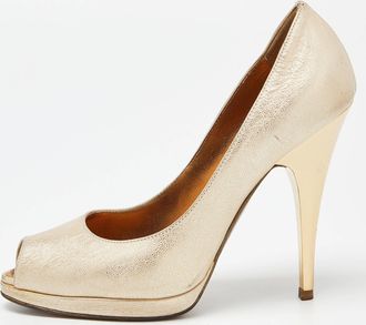 Roberto Cavalli Metallic Gold Leather Peep Toe Pumps