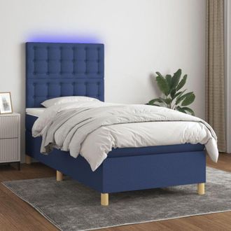 vidaXL Cama Box Spring Colch&oacute;n Y Luces Led Tela Azul 80x200 Cm Vidaxl