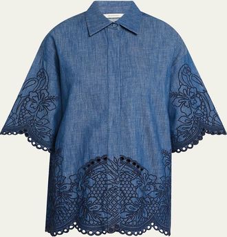 Zimmermann Coco Embroidered Denim Shirt