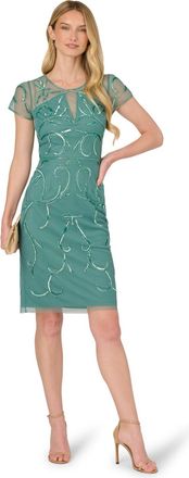 Adrianna Papell Womens Studio Bead Mesh Sheath Dress - Green - Size 16 UK