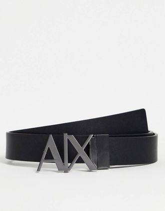 A|X Armani Exchange Cintura in pelle double-face nera/grigia con logo sulla fibbia-Nero