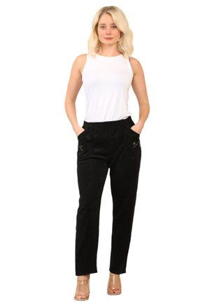 Generic Womens Full Length Cherry Berry Corduroy Trouser, Ladies Plain Casual Straight Leg Ribbed Cord Pants with Side Pockets (Black, 22)