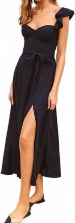 Dress Forum Linen Corset Flutter Midi Dress In Navy