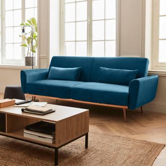 Sweeek 3-seater Velvet Convertible Sofa Bed in Blue