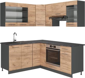 Vicco Cocina Esquinera Fame-line, Oro Power Roble/antracita, 160 X 60 Cm Sin Encimera