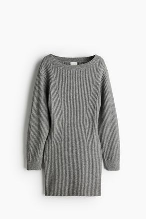H&M Geripptes Kleid mit U-Boot-Ausschnitt - Graumeliert