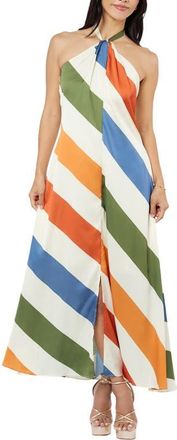 Ciebon Jayla Diagonal Stripe Halter Dress in White Multi at Nordstrom, Size X-Small