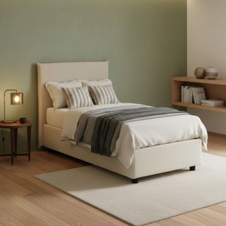Dmora Talamo Italia Cama Individual Chelsea, Cama Contenedor Con Revestimiento De Tela, 100% Made In Italy, Apertura Frontal, Adecuado Para Colch&oacute;n Cm 90x19