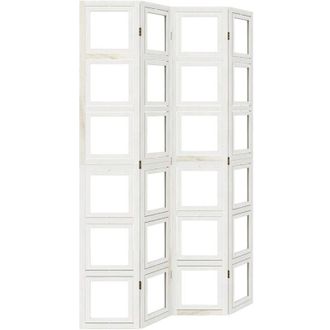 vidaXL Room Divider 4 Panels White Solid Wood Paulownia vidaXL