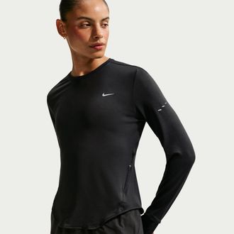 Nike Womens Swift Dri-FIT UV Long-Sleeve Crew-Neck Running Top in Black | HQ0503-010