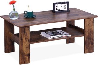 Relaxdays Mesa De Centro Relaxdays, Hbt: 53,5 X 100 X 50 Cm, Mesa De Sal&oacute;n Con Estante, Mesa Moderna, Madera, Marr&oacute;n