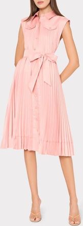 Milly Johanna Pleat Twill Midi Shirtdress in Blush at Nordstrom, Size 10