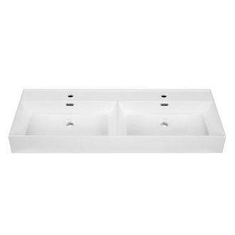 Saniclass Levina Meubelwastafel - 120.5x47x12cm - overloop - 2 wasbakken - 2 kraangaten - keramiek - wit glans