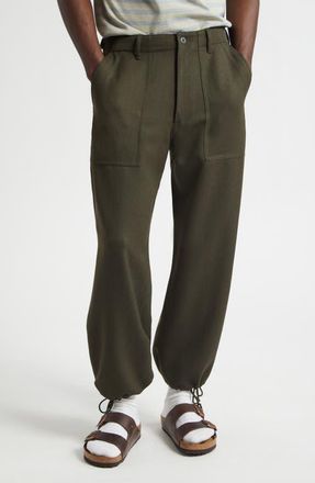 Beams MIL Utility Drawstring Waist Wool Trousers in Green at Nordstrom, Size Medium