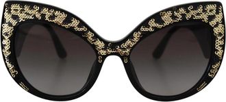 Dolce & Gabbana Zwarte Gouden Paillet Vlinder Gepolariseerde Zonnebril - Dames - Zonnebrillen - Zwart - ONE Size - Pailletten - Accessoires