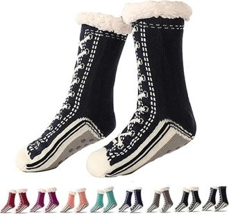 Generic Ultra-Thick Cashmere Slipper Home Socks, Women Non-Slip Fluffy Soft Warm Winter Socks with Grippers for Winter Indoor (Black)