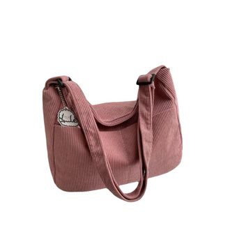 Generic Womens Corduroy Shoulder Bag, Corduroy Crossbody Bag, Casual Large Capacity Tote with Zipper Closure(Pink)