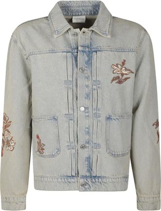 Dr&ocirc;le de Monsieur Veste Denim Brod&eacute;e Fleurs - Heren - Spijkerjassen - Blauw - S - Denim - Jassen