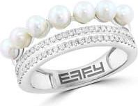 Effy Sterling Silver Freshwater Pearl & Diamond Triple Band Ring in White at Nordstrom Rack, Size 7