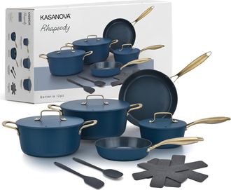 KASANOVA Batteria 12 pezzi antiaderente ceramico Rhapsody blu