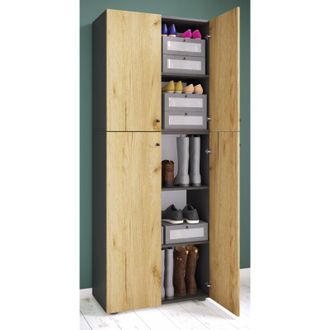 ebuy24 Gabinete De Zapato De Madera Vcm Dimensiones: An. 70 X Al. 184 X T. 40 Cm Gabinete Todo Uso 5 Compartimentos 4 Puertas Rotativas - Lona (antracita / R