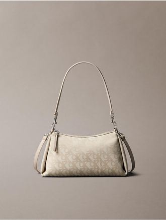 Calvin Klein Womens Pleat Monogram Logo Shoulder Bag - Neutral