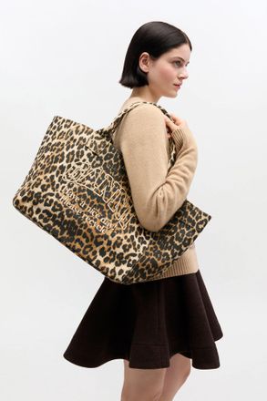 Ganni Brown Leopard Medium Tote
