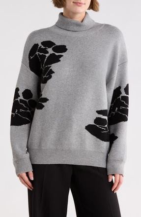 Ellen Tracy Floral Turtleneck Sweater in Medium Grey Mix at Nordstrom Rack, Size X-Small