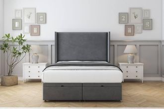 Comfort Beds Madrid Coniston Ottoman Bed Base-54 Wingback Headboard in Dark Grey | Size: King