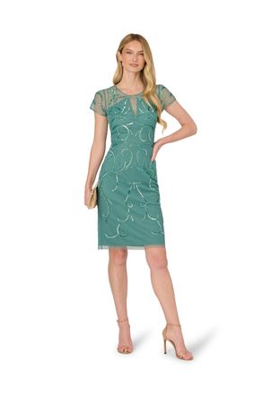 Adrianna Papell Womens Studio Bead Mesh Sheath Dress - Green - Size 16 UK