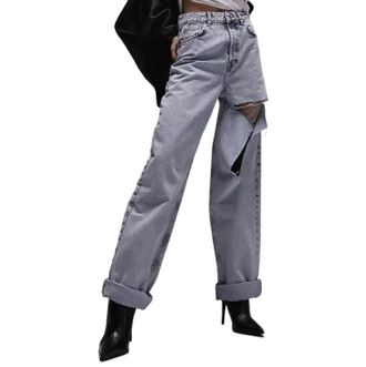 Topshop Womens Oversized Mom Jeans In Blue