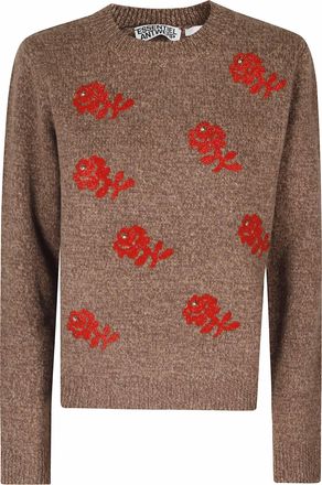 Essentiel Camel Jacquard Floral Wool Sweater