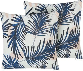 Beliani Set of 2 Outdoor Cushions ELATI Plant Pattern 45 x 45 cm Navy Blue
