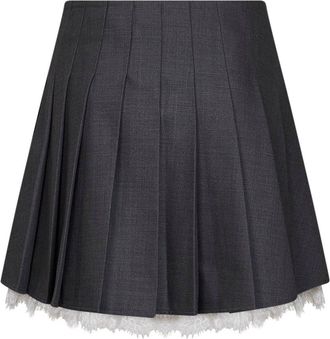 Self Portrait Womens Skirt Pleated Mini Grey Wool-Blend Polyester