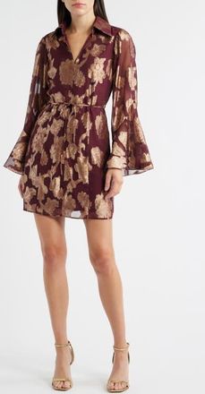 Ciebon Estrada Long Sleeve Fil Coup&eacute; Chiffon Minidress in Burgundy at Nordstrom, Size X-Small