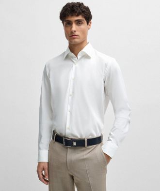 HUGO BOSS Mens Regular Fit Stretch Shirt - White Cotton - Size Small