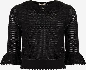 Chlo&eacute; Lochstrick-Wollpullover mit R&uuml;schen und Schoss