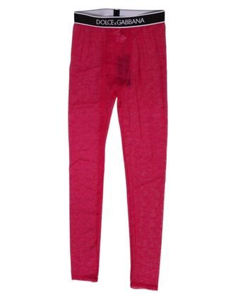 Dolce & Gabbana Fuchsia Nylon Logo Lace Leggings Pants Womens Underwear