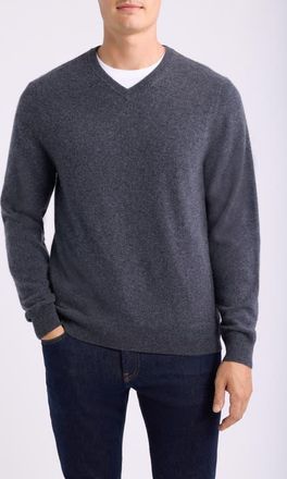 Nordstrom Cashmere V-Neck Sweater in Grey Dark Charcoal Heather at Nordstrom, Size Xx-Large