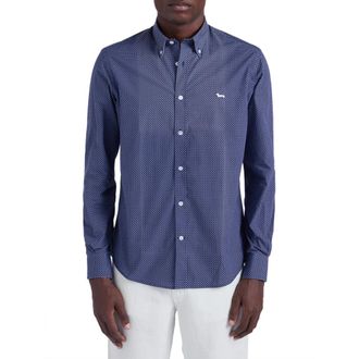 Harmont & Blaine Regular-fit Micro Print Shirt - Heren - Casual Overhemden - Blauw - 5XL - Katoen - Overhemden