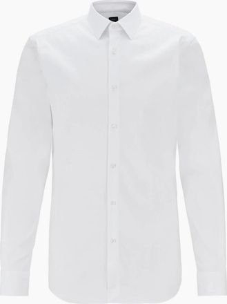 HUGO BOSS Mens Collared Neck Point Collar Long Sleeve Shirt - White - Size: 14.5 inch