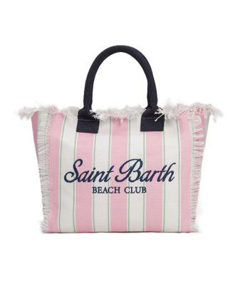 MC2 Saint Barth Spacious Vertical Striped Tote Bag with Embroidered Accent