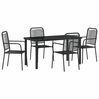 Berkfield Home 5 Piece Garden Dining Set Black Cotton Rope & Steel