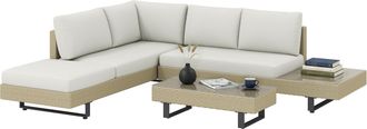 OUTSUNNY Conjunto De Jard&iacute;n De Rat&aacute;n De 3 Piezas, Incluye Cojines, Sof&aacute; De 3 Plazas, Sof&aacute; De 2 Plazas Con Mesa Lateral, Mesa Centro De Vidrio, Beige