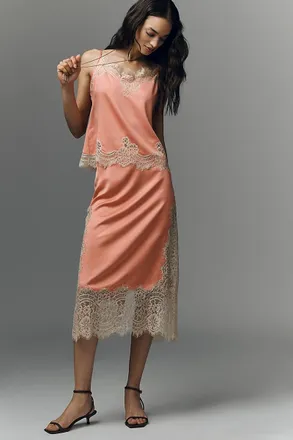 Bl^nk London Cinzia Laced Satin Midi Skirt