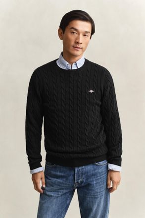 GANT Men Cotton Cable Knit Crew Neck Sweater (XXXL) BLACK