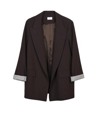 Marella Brown Tailored Open-Front Jacket with Contrasting Lining