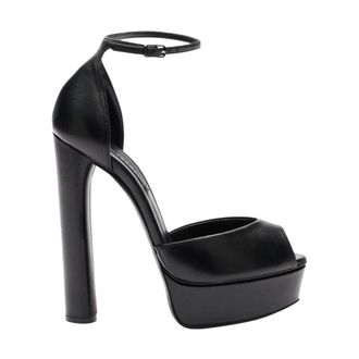 Casadei High Heel Sandals, female, Black, Size: 7 1/2 US Flora Leather Platform Sandals